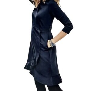 J.Jill Ponte Ruffle Shift Dress Navy Blue 3/4 Sleeve Women Small Quiet Luxury